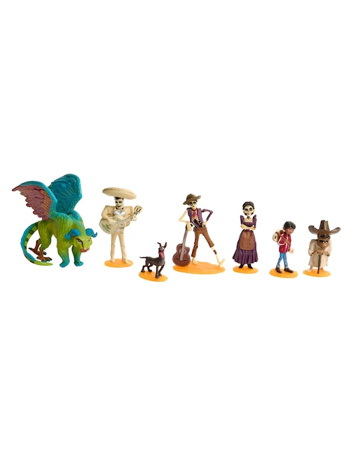 COCO Set figuras Pixar Miguel, Dante, Héctor, Ernesto de la Cruz, Mamá Imelda, Chicharrón y Pepita Coco