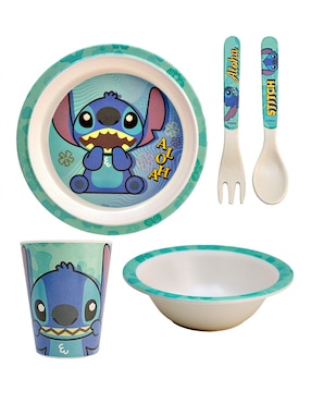 Set Platos Y Vasos Regalos Siglo XXI Stitch De Bambú 5 Piezas