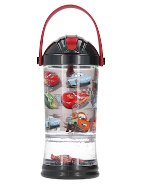 Botella de agua Cars de plástico con tapa push pull 296 ml