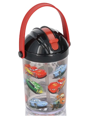 Botella de agua Cars de plástico con tapa push pull 296 ml