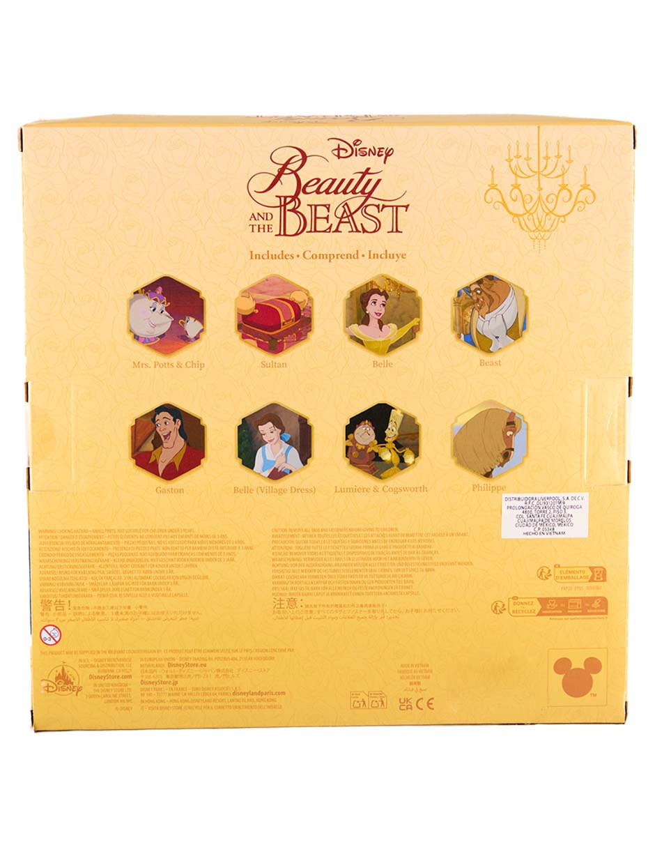 Set figuras Mrs Pott, Chip, Sultan, Bella, Bestia, Gaston, Lumiere, Cogsworth, Philipe y Bella (Village Dress) 3