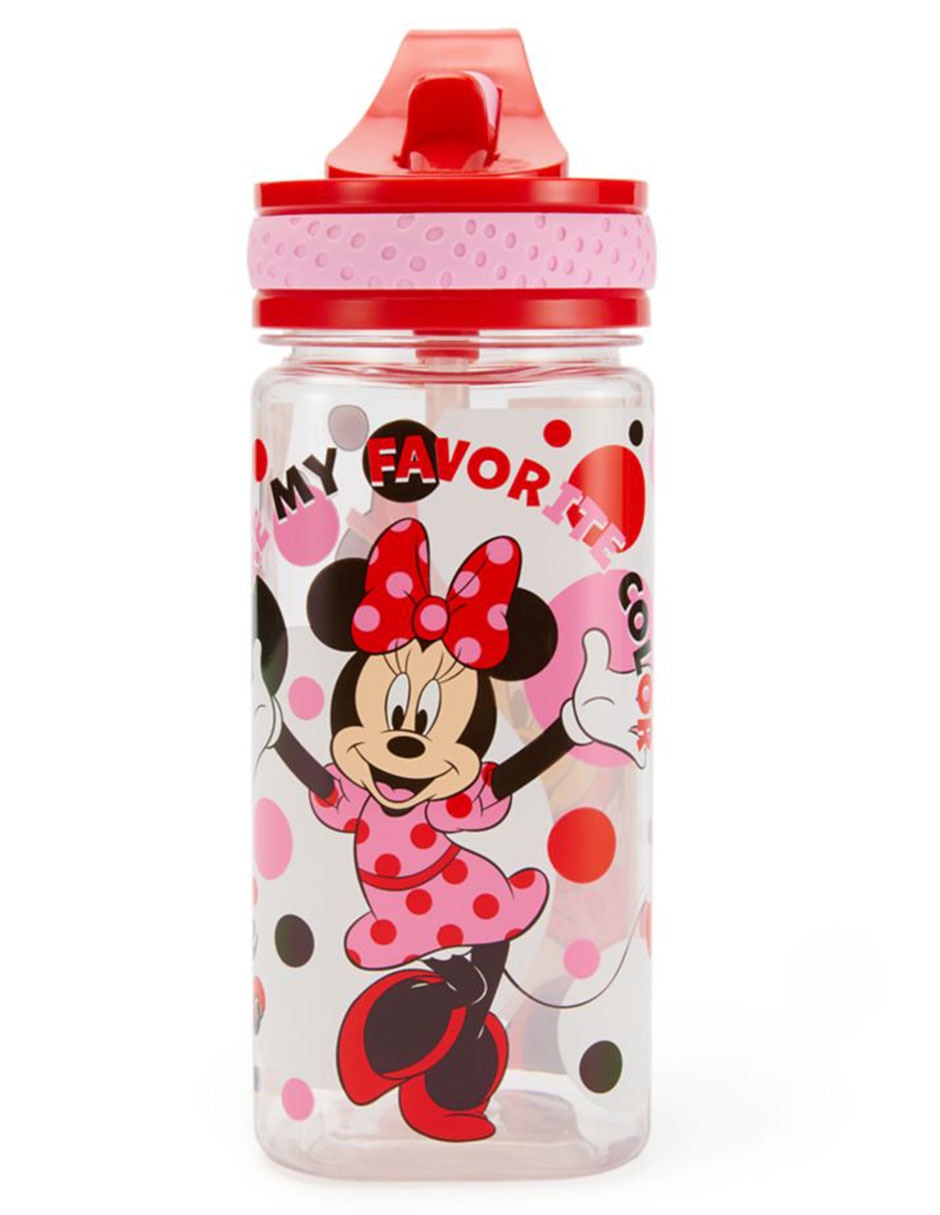 Botella de agua de plástico Minnie Mouse con tapa rosca 473 ml